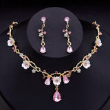 Crystal Flower Choker Necklace Earrings Bridal Set