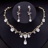 Crystal Flower Choker Necklace Earrings Bridal Set
