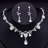 Crystal Flower Choker Necklace Earrings Bridal Set