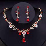 Crystal Flower Choker Necklace Earrings Bridal Set
