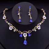 Crystal Flower Choker Necklace Earrings Bridal Set
