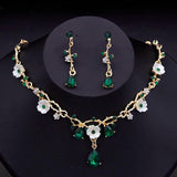 Crystal Flower Choker Necklace Earrings Bridal Set