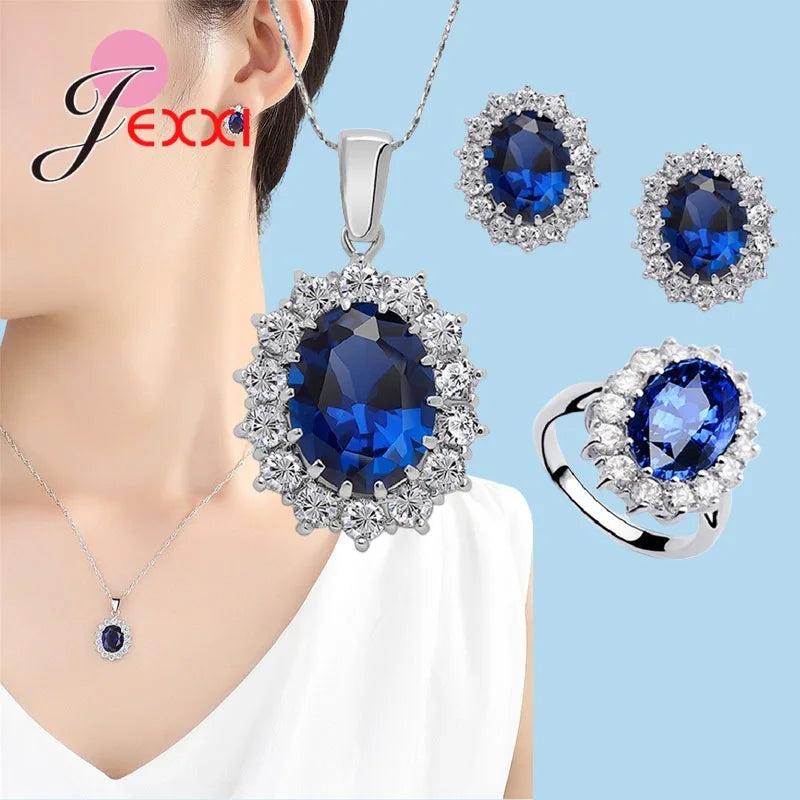 Silver Princess Crystal Zircon Jewelry Set for Women