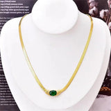 Stainless Steel Necklace Bracelet Set Green CZ Stone Jewelry Gift