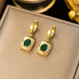 Stainless Steel Necklace Bracelet Set Green CZ Stone Jewelry Gift
