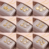 18K Plated Women's Jewelry Set Stainless Steel Necklace Earrings Gift