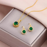 18K Plated Women's Jewelry Set Stainless Steel Necklace Earrings Gift