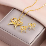 18K Plated Women's Jewelry Set Stainless Steel Necklace Earrings Gift