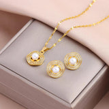 18K Plated Women's Jewelry Set Stainless Steel Necklace Earrings Gift
