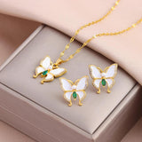 18K Plated Women's Jewelry Set Stainless Steel Necklace Earrings Gift