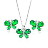 Butterfly Pendant Necklace Earrings Set Green Stainless Steel Jewelry