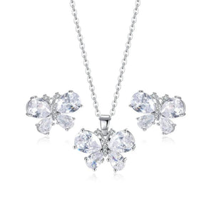 Butterfly Pendant Necklace Earrings Set Green Stainless Steel Jewelry
