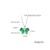 Butterfly Pendant Necklace Earrings Set Green Stainless Steel Jewelry