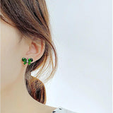 Butterfly Pendant Necklace Earrings Set Green Stainless Steel Jewelry