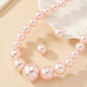 Vintage Wine Red Pearl Necklace Earrings Set Female Net Red Light Palace Style