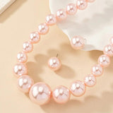 Vintage Wine Red Pearl Necklace Earrings Set Female Net Red Light Palace Style
