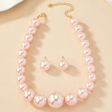 Vintage Wine Red Pearl Necklace Earrings Set Female Net Red Light Palace Style
