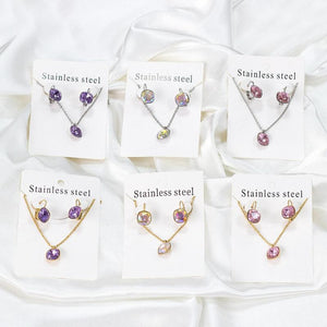 Colorful Crystal Stainless Steel Necklace Set for Women