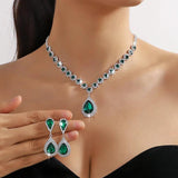 Red Green Crystal Necklace Earrings Water Drop Wedding Jewelry Sets
