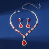 Red Green Crystal Necklace Earrings Water Drop Wedding Jewelry Sets