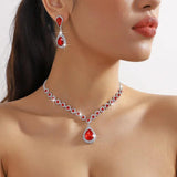 Red Green Crystal Necklace Earrings Water Drop Wedding Jewelry Sets