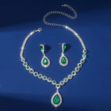 Red Green Crystal Necklace Earrings Water Drop Wedding Jewelry Sets