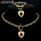 2PCS Heart Jewelry Set Stainless Steel Chain High Sets For Women Girl