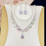 Water Drop Alloy Women Earrings Necklace Set Crystal Jewelry Set