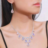Water Drop Alloy Women Earrings Necklace Set Crystal Jewelry Set