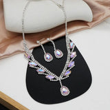 Water Drop Alloy Women Earrings Necklace Set Crystal Jewelry Set