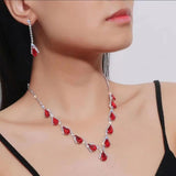 Water Drop Alloy Women Earrings Necklace Set Crystal Jewelry Set