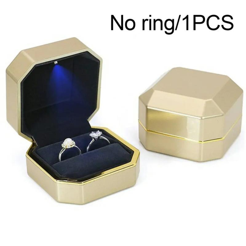 Square Wedding Double Ring Case Ring Box With Led Jewelry Gift Boxs For Ring