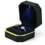 Square Wedding Double Ring Case Ring Box With Led Jewelry Gift Boxs For Ring