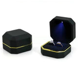 Square Wedding Double Ring Case Ring Box With Led Jewelry Gift Boxs For Ring