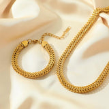 316L Stainless Steel Thick Chain Choker Necklace Bracelet Set for Women