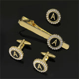 A-B-Z Initial Cufflinks & Tie Clip Set Crystal Mens Round Cuff Links