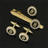 A-B-Z Initial Cufflinks & Tie Clip Set Crystal Mens Round Cuff Links