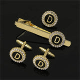 A-B-Z Initial Cufflinks & Tie Clip Set Crystal Mens Round Cuff Links