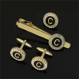 A-B-Z Initial Cufflinks & Tie Clip Set Crystal Mens Round Cuff Links