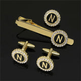 A-B-Z Initial Cufflinks & Tie Clip Set Crystal Mens Round Cuff Links