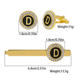 A-B-Z Initial Cufflinks & Tie Clip Set Crystal Mens Round Cuff Links