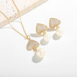 Crystal Bridal Wedding Jewelry Set Natural Pearl Drop Earrings Necklace