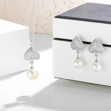 Crystal Bridal Wedding Jewelry Set Natural Pearl Drop Earrings Necklace