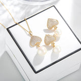 Crystal Bridal Wedding Jewelry Set Natural Pearl Drop Earrings Necklace