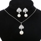 Crystal Bridal Wedding Jewelry Set Natural Pearl Drop Earrings Necklace