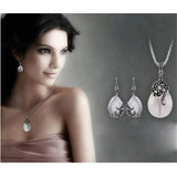 925 Silver Opal Water Drop Pendant Necklace Earrings Set