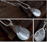 925 Silver Opal Water Drop Pendant Necklace Earrings Set
