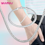 925 Sterling Silver Chain Necklace Bracelet Set for Women Girls