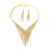 Crystal Tassel Bride Jewelry Set Rhinestone V Shape Silver-plated Wedding Dress