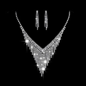 Crystal Tassel Bride Jewelry Set Rhinestone V Shape Silver-plated Wedding Dress